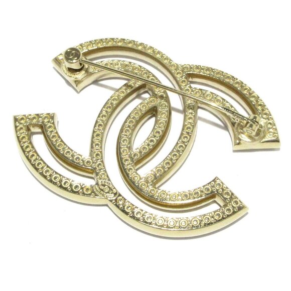 Auth CHANEL - Gold Clear Hardware Rhinestones Brooch - Picture 2 of 5